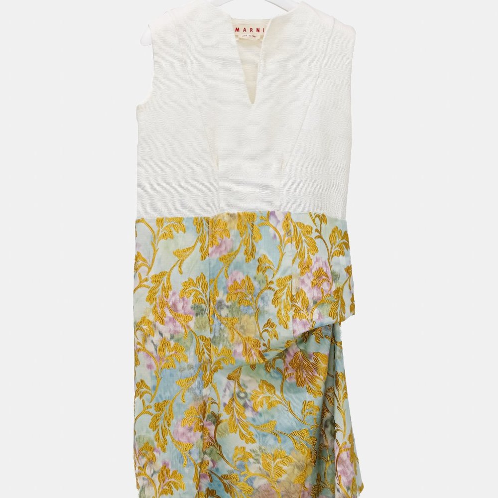 Marni Creme Dress With Floral Brocade Skirt